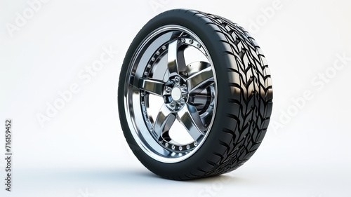 sleek vehicle tire with detailed tread pattern and durable wheel design, isolated white background. professional photo for auto dealerships and tire manufacturers