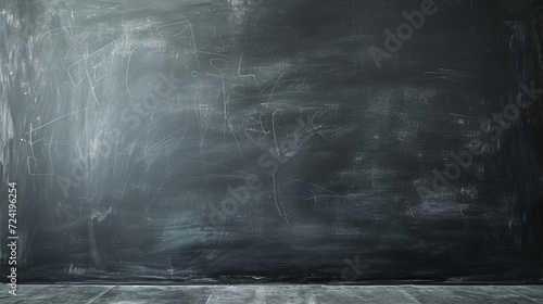 Blank wide screen Real chalkboard background texture in college concept for back to school panoramic wallpaper for black friday white chalk text draw graphic. Empty surreal room wall bl, generative ai
