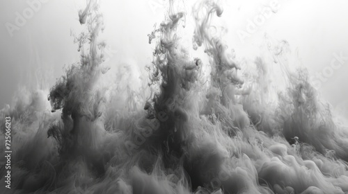  a black and white photo of a large amount of smoke in front of a black and white photo of a person.