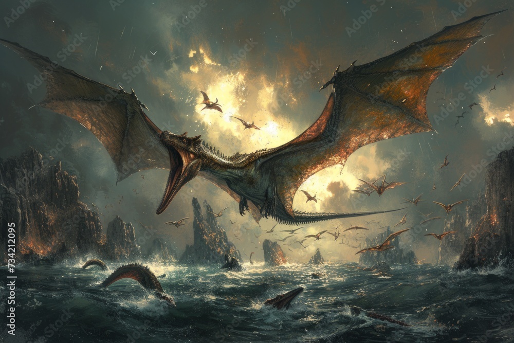 Pterosaur Dominates The Stormy Prehistoric Sky Its Vast Wingspan