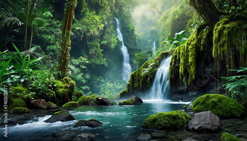 Beautiful waterfall tropical forest in the mountains.	