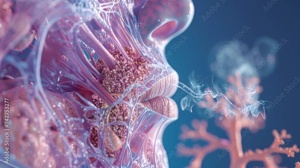 A 3D Depiction Of Human Lungs Focusing On Detailed Alveolar Clusters