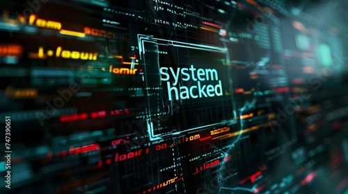 System hacking scam, computer warning message hacked alert. monitor display.