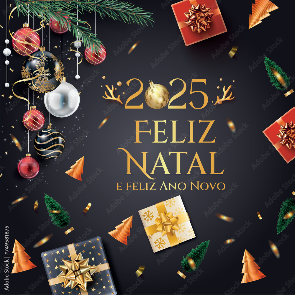 Cart O Ou Banner Para Desejar Um Feliz Natal E Um Feliz Ano Novo