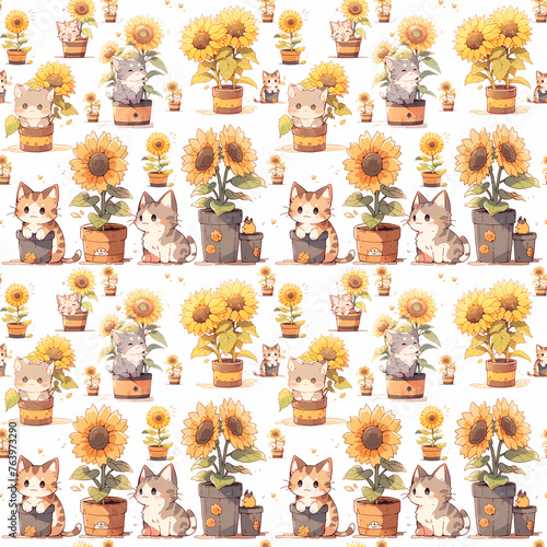 Cute kawaii kitty cat childish seamless pattern. Perfect for kids apparel, fabric, textile, nursery decoration, wrapping paper