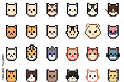  Pixel Art Set of Cat Icons On A Clean White Background Soft Watercolour Transparent Background