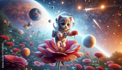 Kitten, space, astronaut, kids, wallpaper, fantasy, nursery, children, planet, story