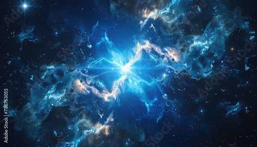 A blue and white star with a bright light in the middle by AI generated image
