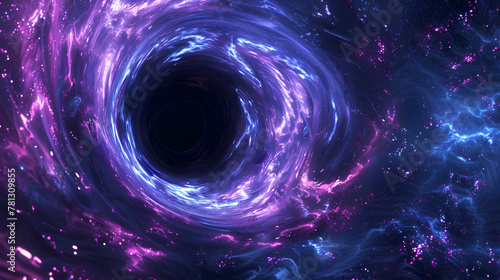 3d render. Abstract neon background. Black hole at the center of the vortex. Particles leave luminous traces. Fantastic wallpaper
