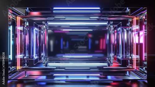 Futuristic Neon Tunnel with Vibrant Glowing Lights