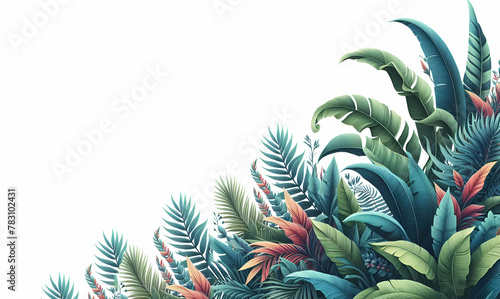 Tropical leaves foliage plant bush floral arrangemen on white background created with generative AI