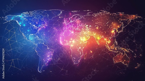 Digital World Map: A 3D vector illustration of a world map on a digital screen