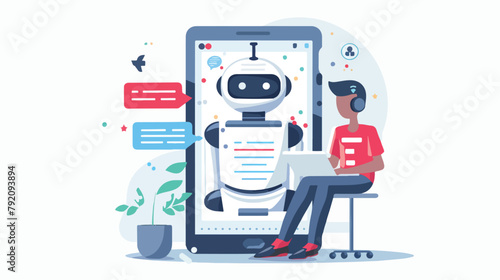 Online communication with chat bot concept. Robot a