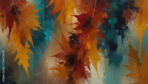 Vibrant abstract autumn leaves art painting texture