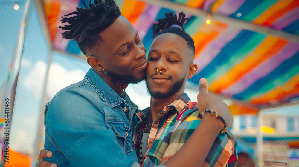 Black Their Queer Gay Pride Festival Closed Cuddling Couple Couple Ai Candid Generated In With