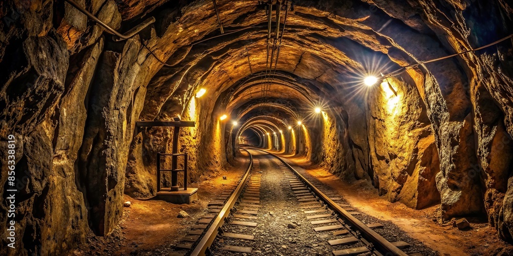 Dark And Eerie Underground Tunnel Of An Old Gold Mine Mining