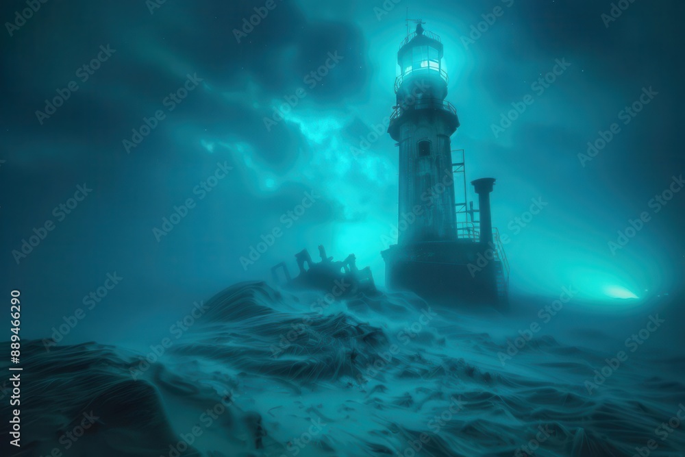 Underwater Lighthouse On Sylt Bioluminescent Marine Life Submerged