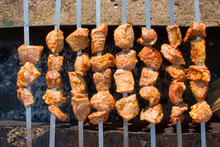 Shish Kebabs Are Fried On A Mangal