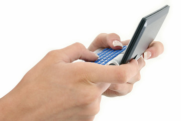 manicured female hands on text messenger