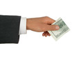 businessman’s hand holding one hundred dollar bill