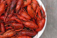 Bowl Of Fresh Boiled Crawfish From Above