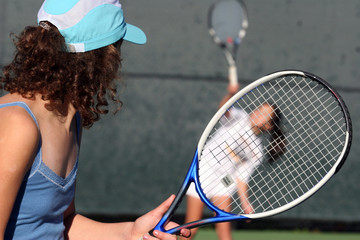 Poster - two girls playing tennis