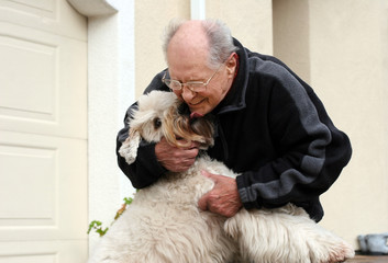 Wall Mural - an old man and his dog