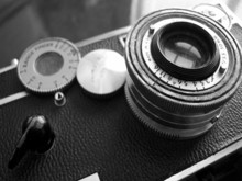 Vintage Rangefinder Camera In Black And White
