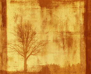 grunge frame with tree silhouette