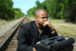 canvas print picture - writer on the tracks