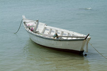 Small, White, Wooden Fishing Boat