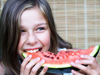 Wall Mural - girl with watermelon