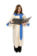 woman in church robe singing 2