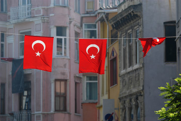 Wall Mural - turkish flags in istanbul