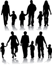 Wall Mural - vector silhouettes of parents with children