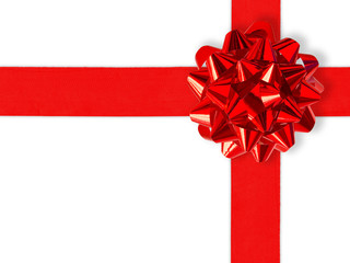 red gift ribbon over white