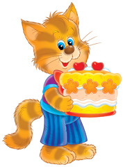  kitten with a celebratory pie