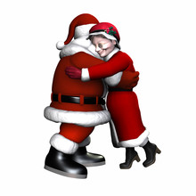 Santa And Mrs Claus Hugging - Isolated