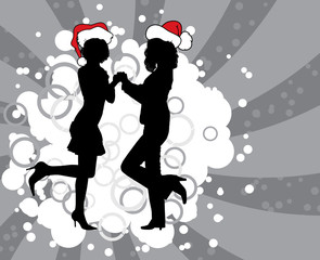 Sticker - christmas background with silhouettes