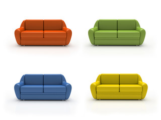 Wall Mural - four colourful sofas isolated on white background