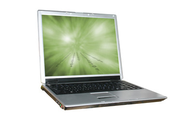 isolated laptop with abstract background on the sc