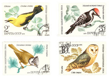 Antique Soviet Post Stamps With Birds