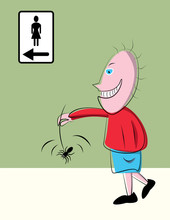 Cartoon Style Naughty Kid With Spider