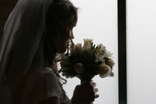 Bride Silhouette Smell Flower Bouquet Window
