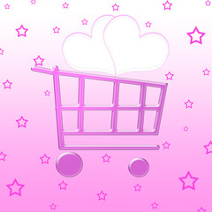 Canvas Print - hearts shopping cart