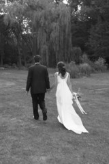 Canvas Print - walk hold holding hand hands bride groom bw