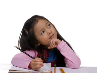 Wall Mural - young girl writing