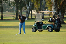 Left Handed Golfer With Cart