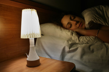 sleep woman, lamp