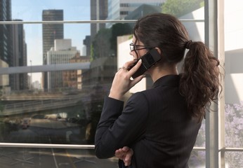 Poster - young businesswoman talks on mobile